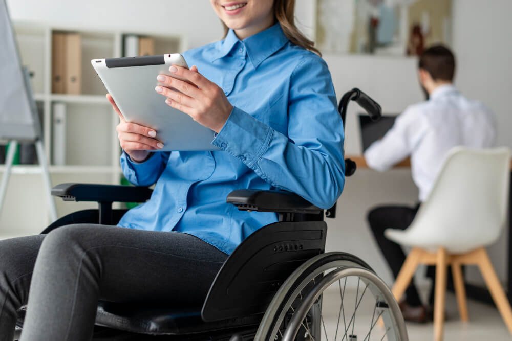 a lady working on a tablet